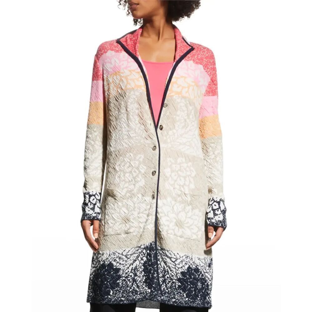 NIC+ZOE Multi-Color Long Cardigan with Pink Accents